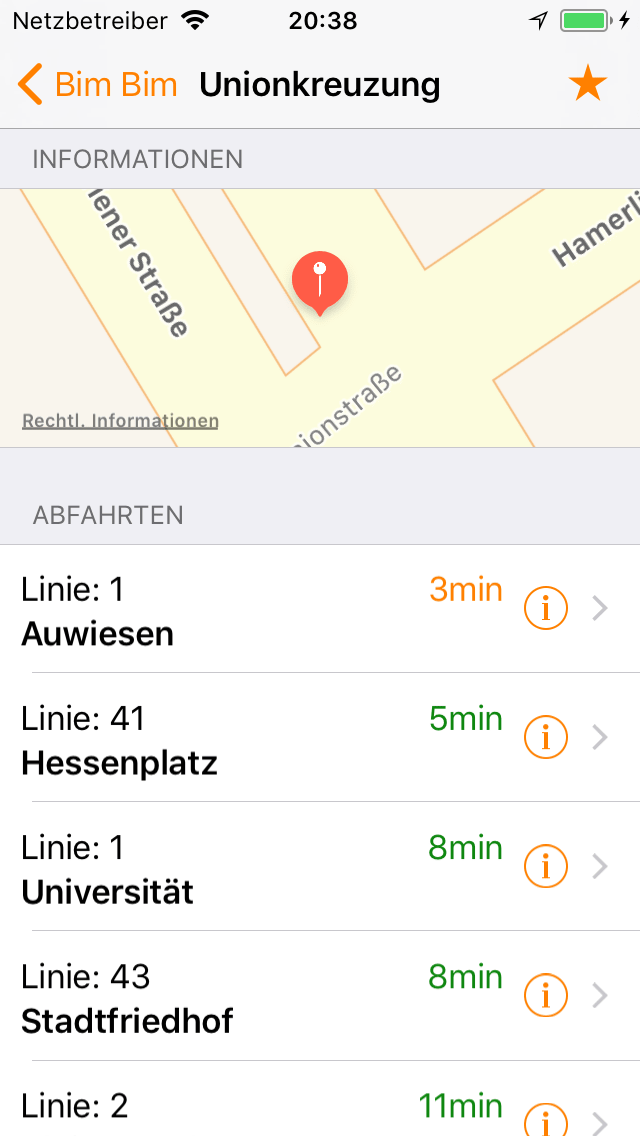 Abfahrtszeiten von Linz Unionkreuzung mit Karte