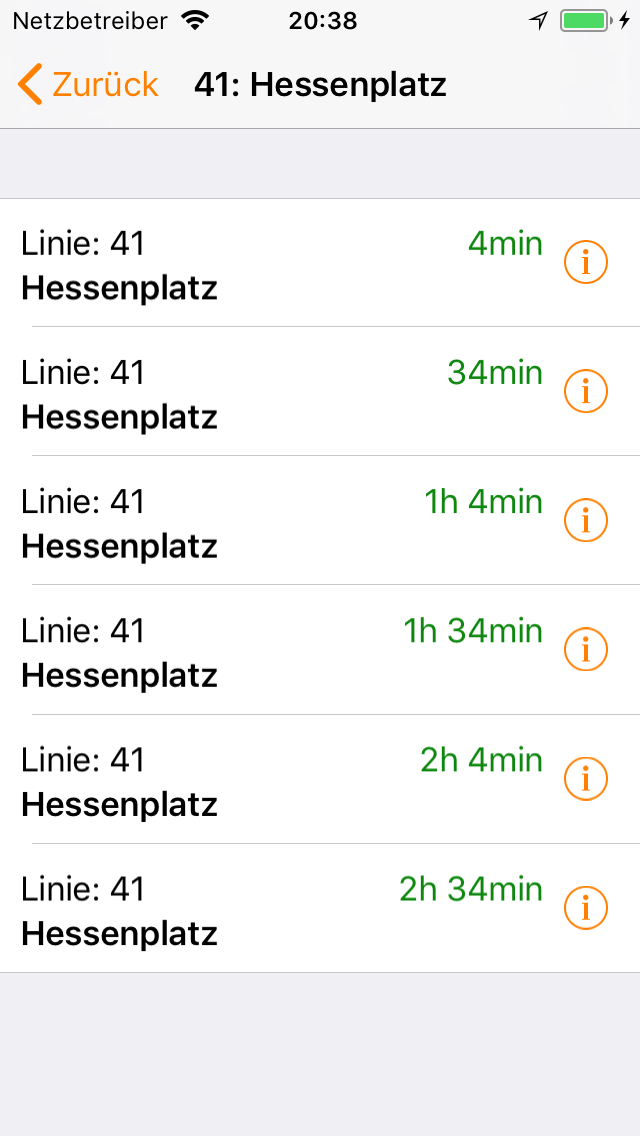 Gefilterte Abfahrten nach Linie 41 von Unionkreuzung nach Hessenplatz